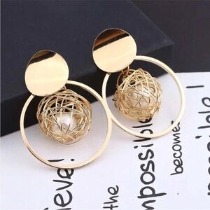 Double Circle Pearl Drop Earrings NEW